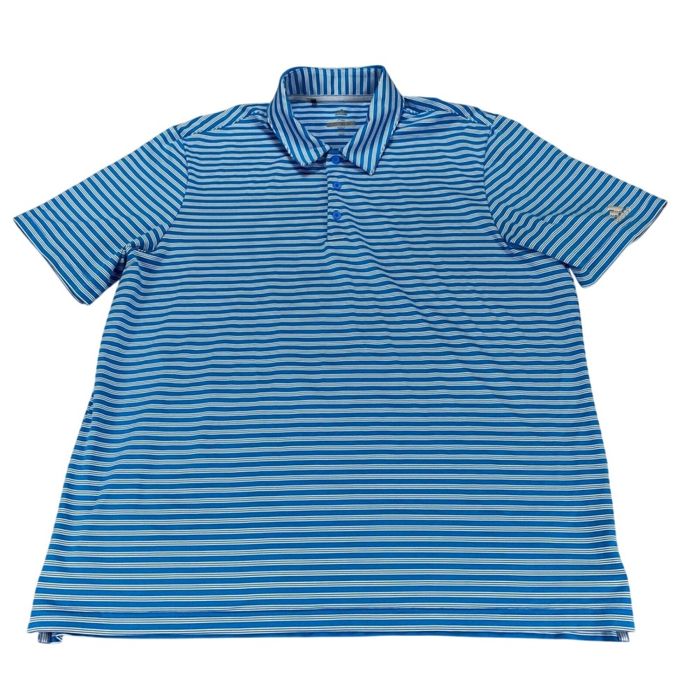 Adidas‎ Golf Mens XL Blue White Striped Short Sleeve Polo Shirt RN88387